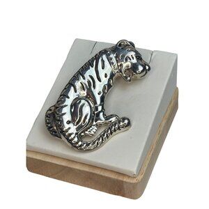 Silver-toned Sitting Tiger Brooch Pin